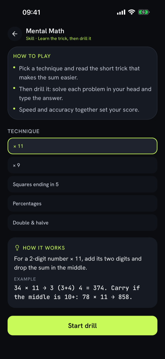 Mental Math: learn a trick, then drill it