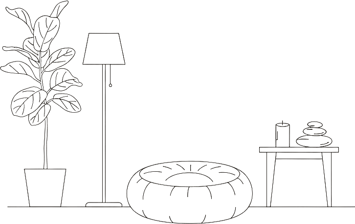 Line-art elevation of The Calm Room