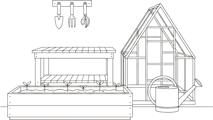 Line-art elevation of The Garden
