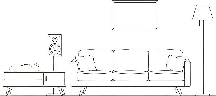 Line-art elevation of The Living Room