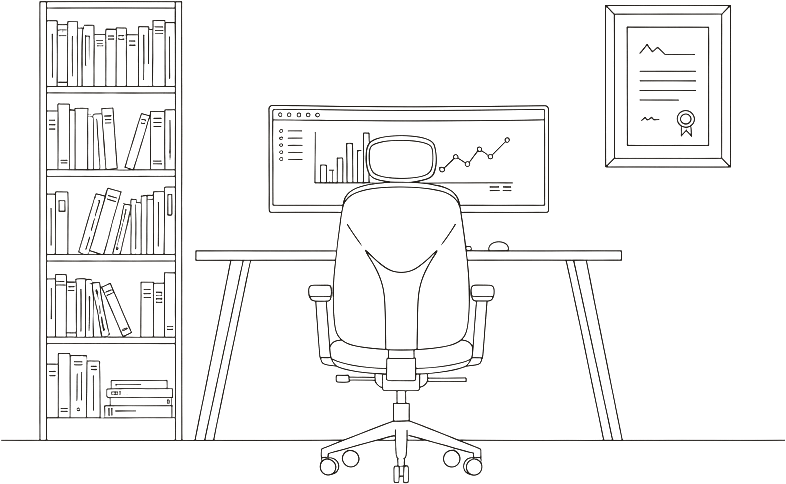 Line-art elevation of The Office