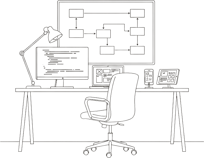 Line-art elevation of The Workshop